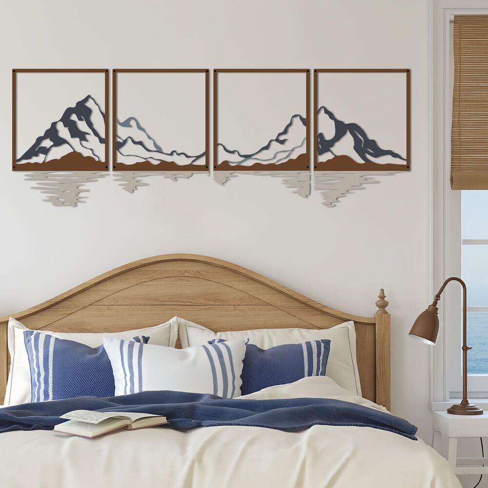 2816 4 Pcs Metal Mountain Wall Art, Large Mountains Wall Decor, Mountain